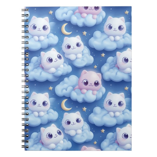 Cuaderno "Chubby Kawaii Gats and Clouds 3D Seamless Pattern (Frente)