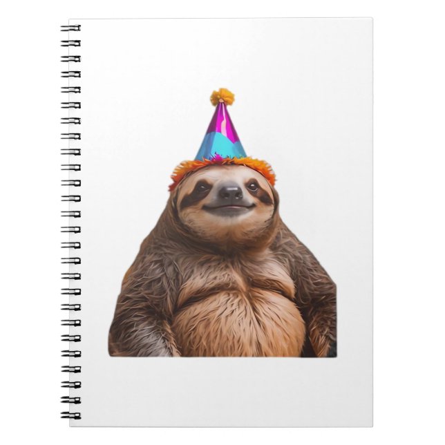 Cuaderno Chunky Sloth birthday party hat gift funny meme pr (Frente)