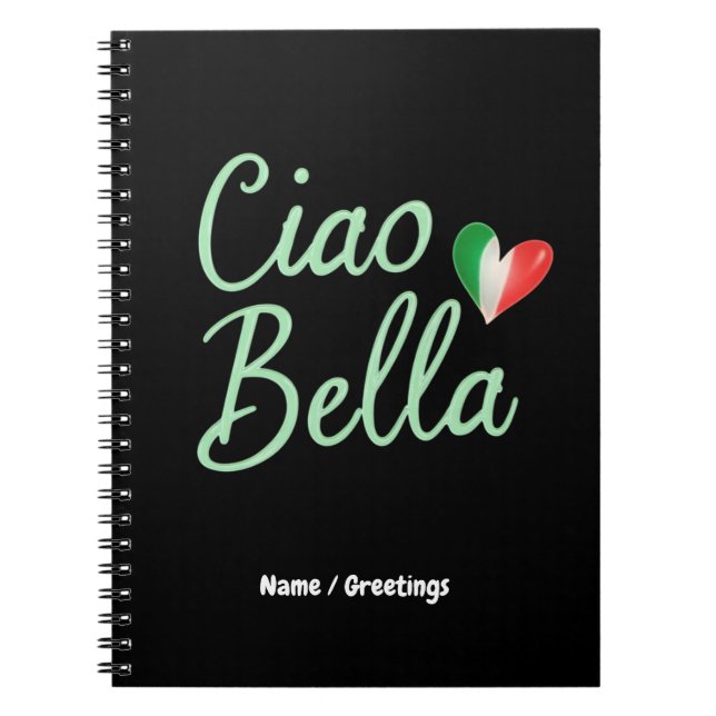 Cuaderno Ciao Bella Bandera Italiana Diversión y Diseño Mág (Frente)