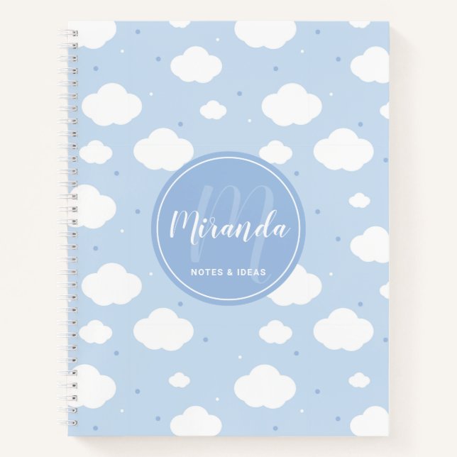 Cuaderno Cielo azul lindo con monograma y nombre Personaliz (Anverso)