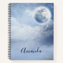 Cuaderno Cielo azul mágico con cisnes voladores