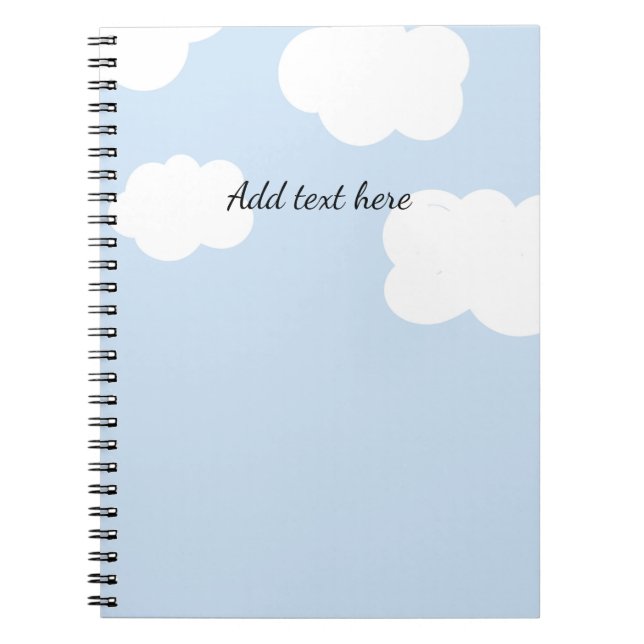Cuaderno cielo azul, plantilla de nubes blancas onduladas, (Frente)