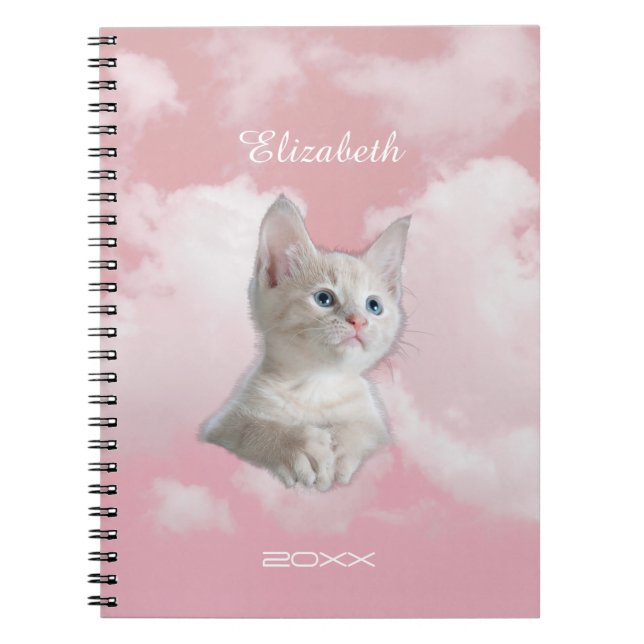 Cuaderno Cielo blanco lindo gatito rosa nubes de cielo llam (Frente)