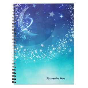 Cuaderno Cielo Celeste Luna Brillo & Estrellas Acuarela