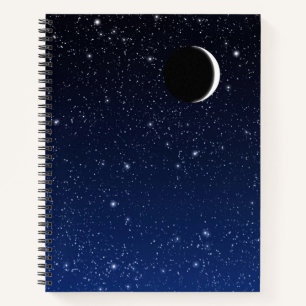 Cuaderno Cielo estelar y luna creciente, azul profundo a ne