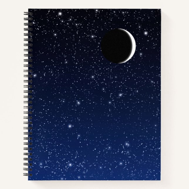 Cuaderno Cielo estelar y luna creciente, azul profundo a ne (Anverso)