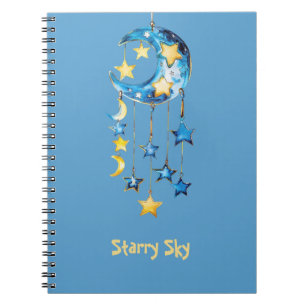 Cuaderno Cielo estrellado azul acuático estrellas amarillas