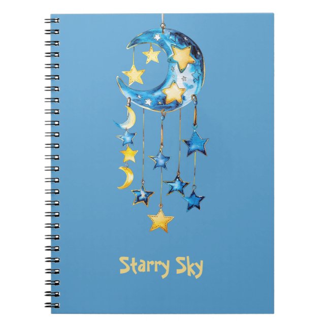 Cuaderno Cielo estrellado azul acuático estrellas amarillas (Frente)
