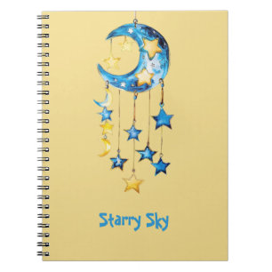 Cuaderno Cielo estrellado azul acuático estrellas amarillas