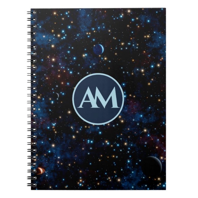 Cuaderno Cielo nocturno con estrellas y planetas personaliz (Frente)