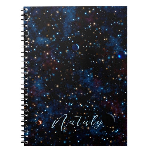 Cuaderno Cielo nocturno con estrellas y planetas personaliz (Frente)