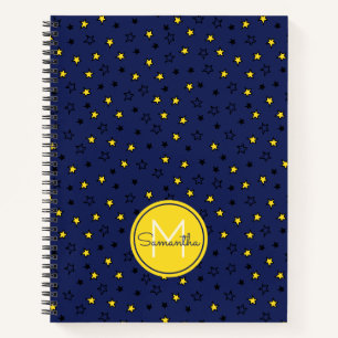 Cuaderno Cielo Nocturno Estrellas Lindas en Patrón Azul Mar