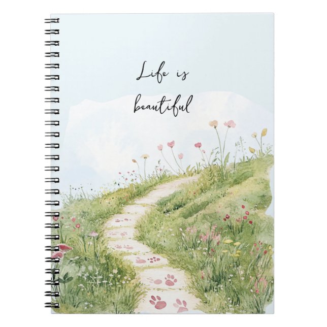 Cuaderno Cielos Azules Sendero de Hierba Flores Rosas (Frente)
