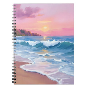 Cuaderno Cielos pastel rosa Olas de playa de acuarela oce