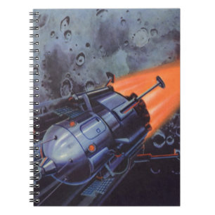 Cuaderno Ciencia ficción vintage, cohete lunar despegando