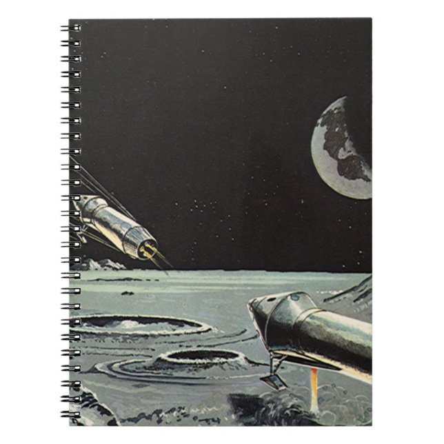 Cuaderno Ciencia ficción vintage, naves espaciales luna pla (Frente)
