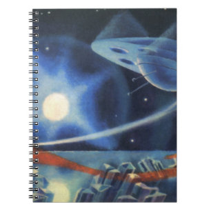 Cuaderno Ciencia ficción vintage Planeta azul con nave espa
