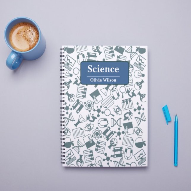 Cuaderno Ciencia ilustrativa azul y blanca (Blue and White Illustrative Science Notebook)