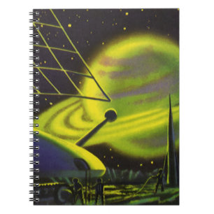 Cuaderno Ciencia vintage Ficción Neon Green Planet w Rings