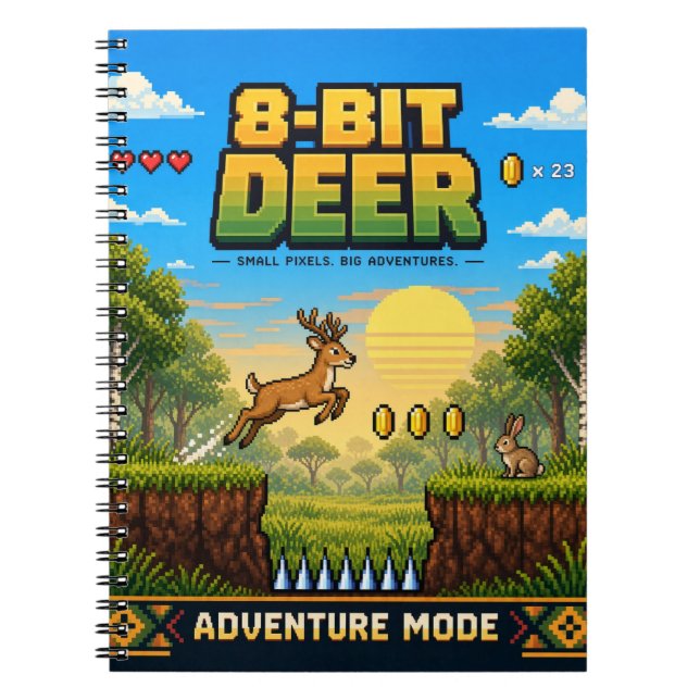 Cuaderno Ciervo, arte de píxel retro de 8 bits (Frente)