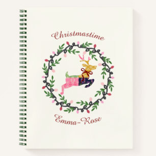 Cuaderno Ciervo de Navidad con Corona Personalizable