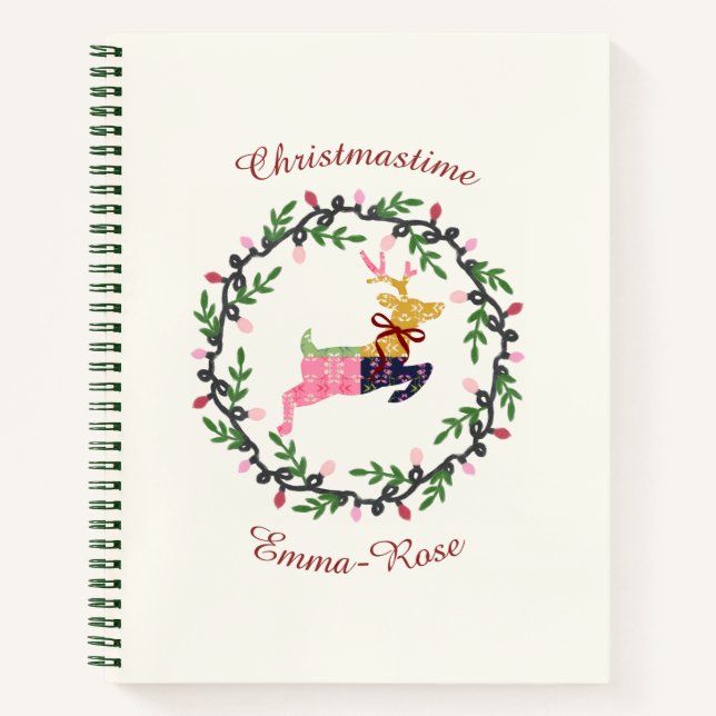 Cuaderno Ciervo de Navidad con Corona Personalizable (Anverso)