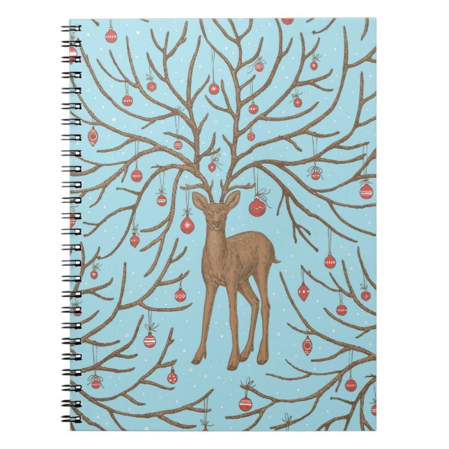 Cuaderno Ciervo de Navidad sobre azul (Frente)