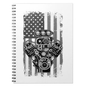Cuaderno Cilindro de Coche Musculoso Antiguo Bandera Americ