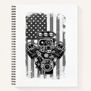 Cuaderno Cilindro de Coche Musculoso Antiguo Bandera Americ