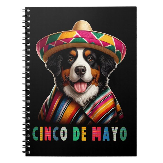 Cuaderno Cinco De Mayo Bernese Perro con Poncho y Sombrero (Frente)