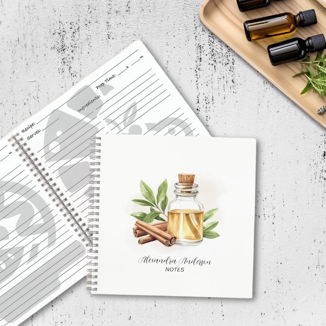 Cuaderno Cine Botánico Aceites Esenciales Acuarela (Botanical Cinnamon Essential Oils Watercolor Notebook)