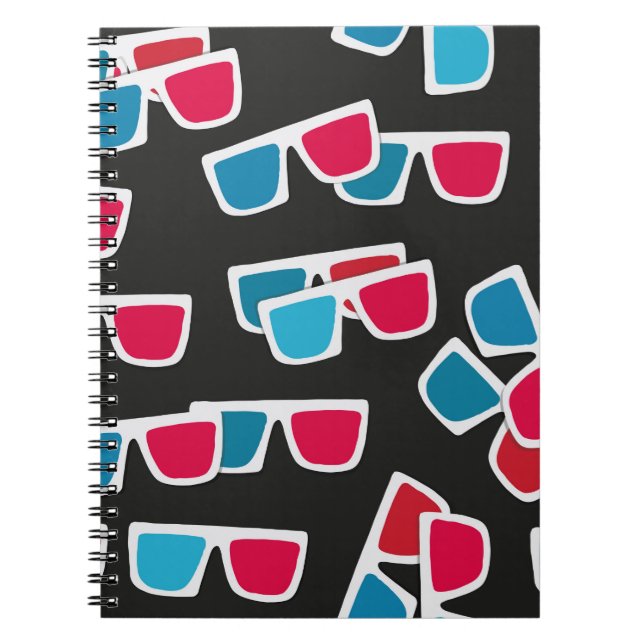Cuaderno Cine, patrón de gafas 3d, sin costuras. (Frente)