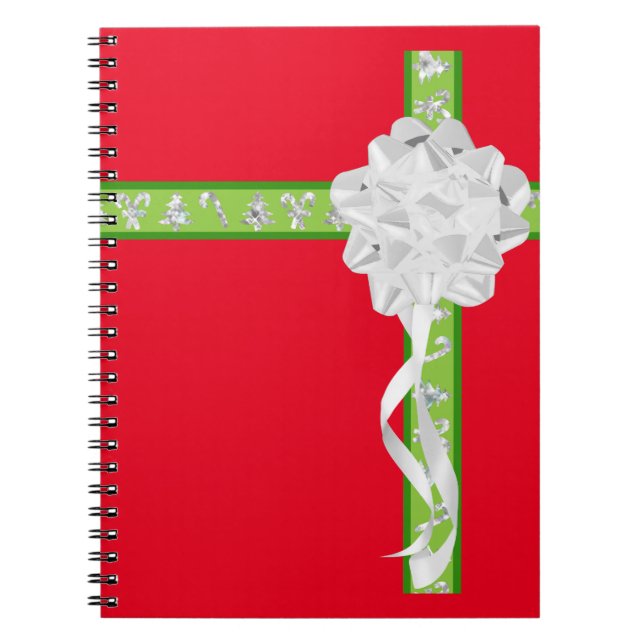 Cuaderno cinta de arco de plata de envoltura de regalo (Frente)