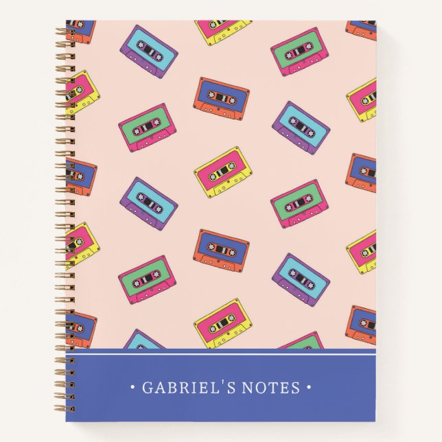 Cuaderno Cinta de audio Retro Neon | Añadir su nombre (Anverso)