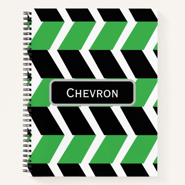 Cuaderno Cinta de Chevron Verde Negro Personalizada (Anverso)