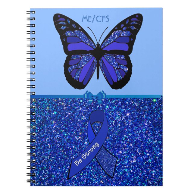 Cuaderno Cinta de conciencia azul de ME/CFS y mariposa (Frente)