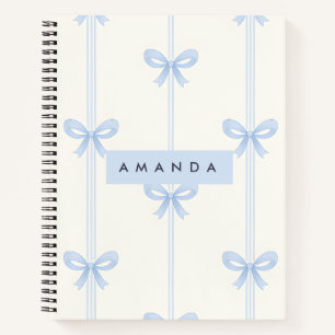 Cuaderno Cinta de Lazo Personalizada Coquette Pastel Azul S