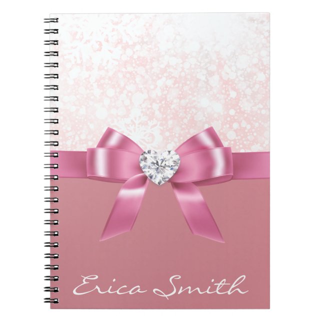 Cuaderno Cinta De Snowflake Y Diamante De Purpurina Rosa (Frente)
