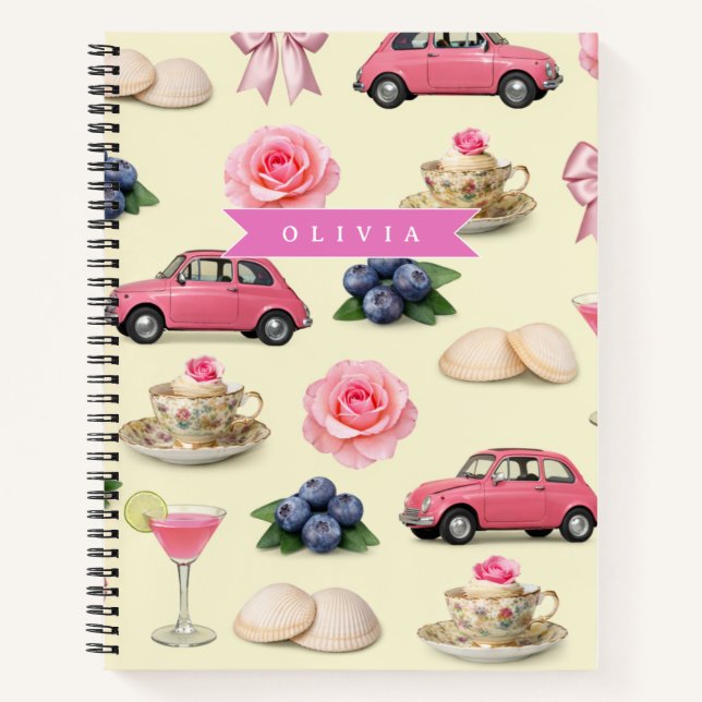Cuaderno Cinta personalizada para cóctel rosa de coqueta ad (Anverso)