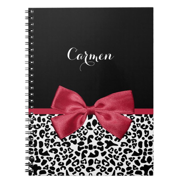 Cuaderno Cinta roja brillante con nombre impresa en leopard (Frente)