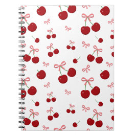 Cuaderno Cinta Roja de Cereza Patrón Continuo Fruta Bonita 