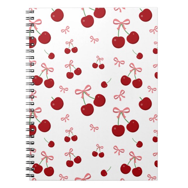 Cuaderno Cinta Roja de Cereza Patrón Continuo Fruta Bonita  (Frente)
