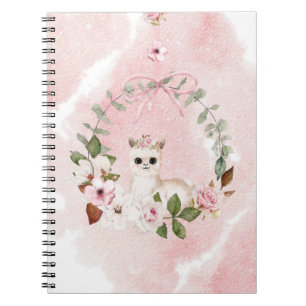 Cuaderno Cinta rosa de color de agua floral llamada animal