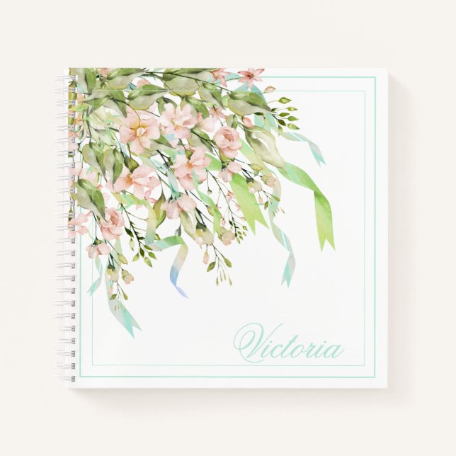 Cuaderno Cintas azules personalizadas Verdor Nombre elegant (Anverso)