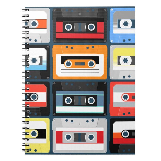 Cuaderno Cintas compactas. Set. Vintage ilustracion plano  (Frente)
