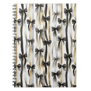 Cuaderno Cintas y lazos dorados plateados negros con brillo