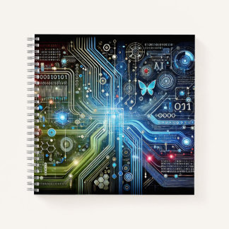 Cuaderno Circuit Board, Binary Code & Glowing Butterfly 