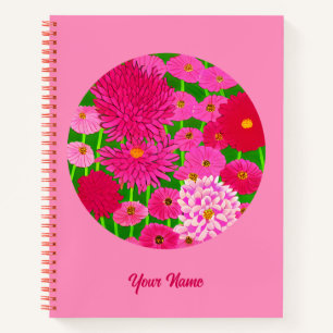 Cuaderno Círculo de flores, crisantemo rosa de Fuchsia