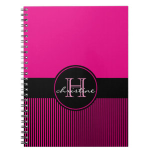 Cuaderno Círculo elegante con monograma de las rayas negra
