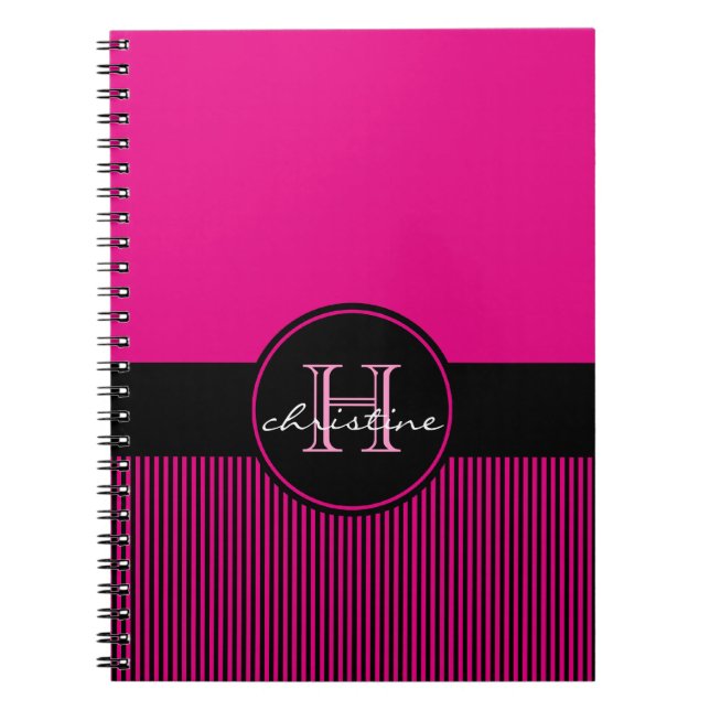 Cuaderno Círculo elegante con monograma de las rayas negras (Frente)